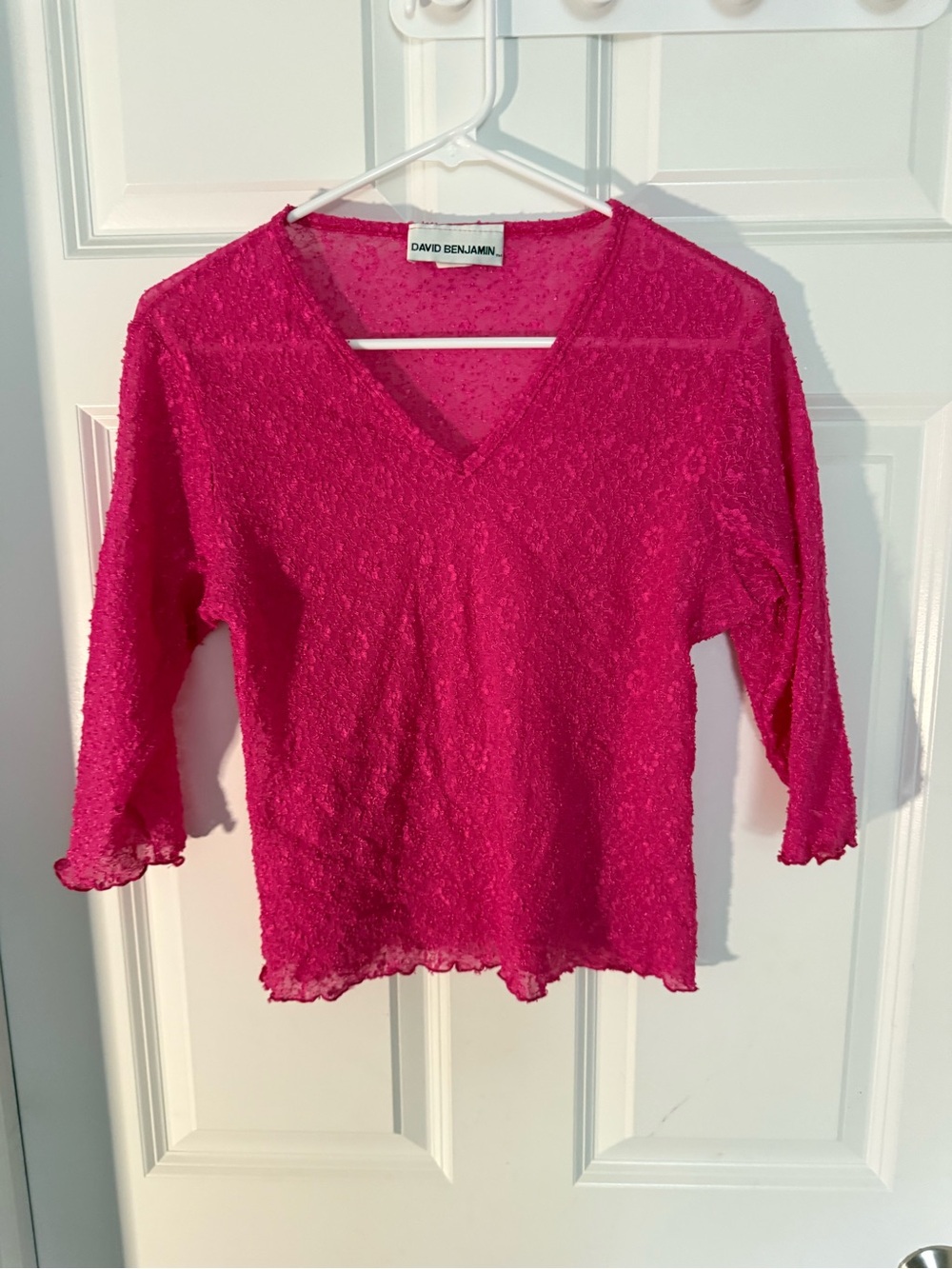 David Benjamin Women's V-Neck Sheer lace Fuchsia Top